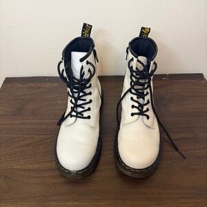 Dr. Martens 1460 White Leather Lace-Up Boots with Side Zip - Size 5M